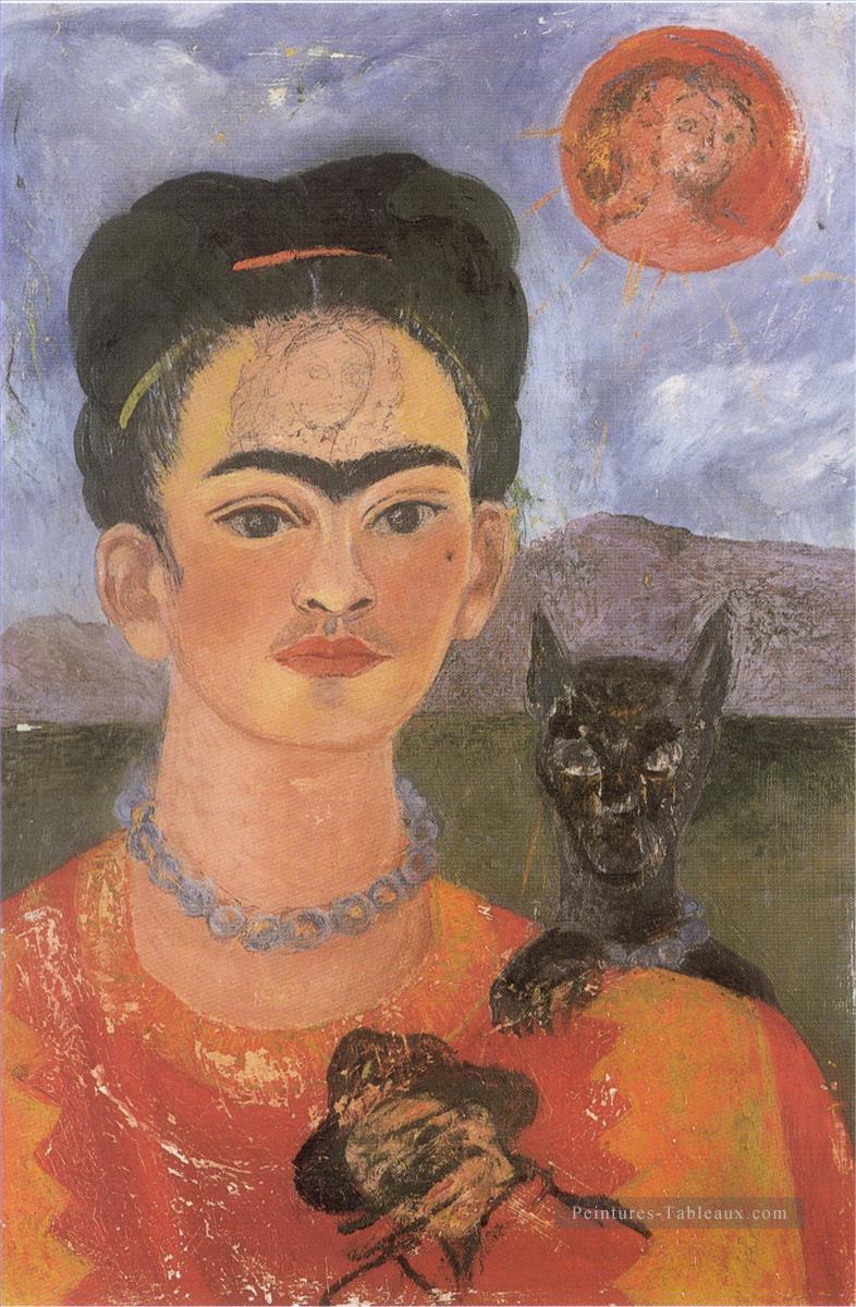 Autoportrait avec un portrait de Diego sur le sein et Maria entre les sourcils féminisme Frida Kahlo Peintures à l'huile